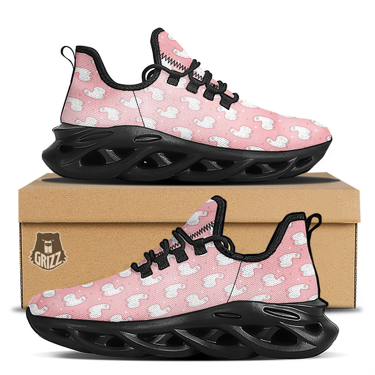 Llama Cute Pink Print Pattern Black Running Shoes-grizzshop