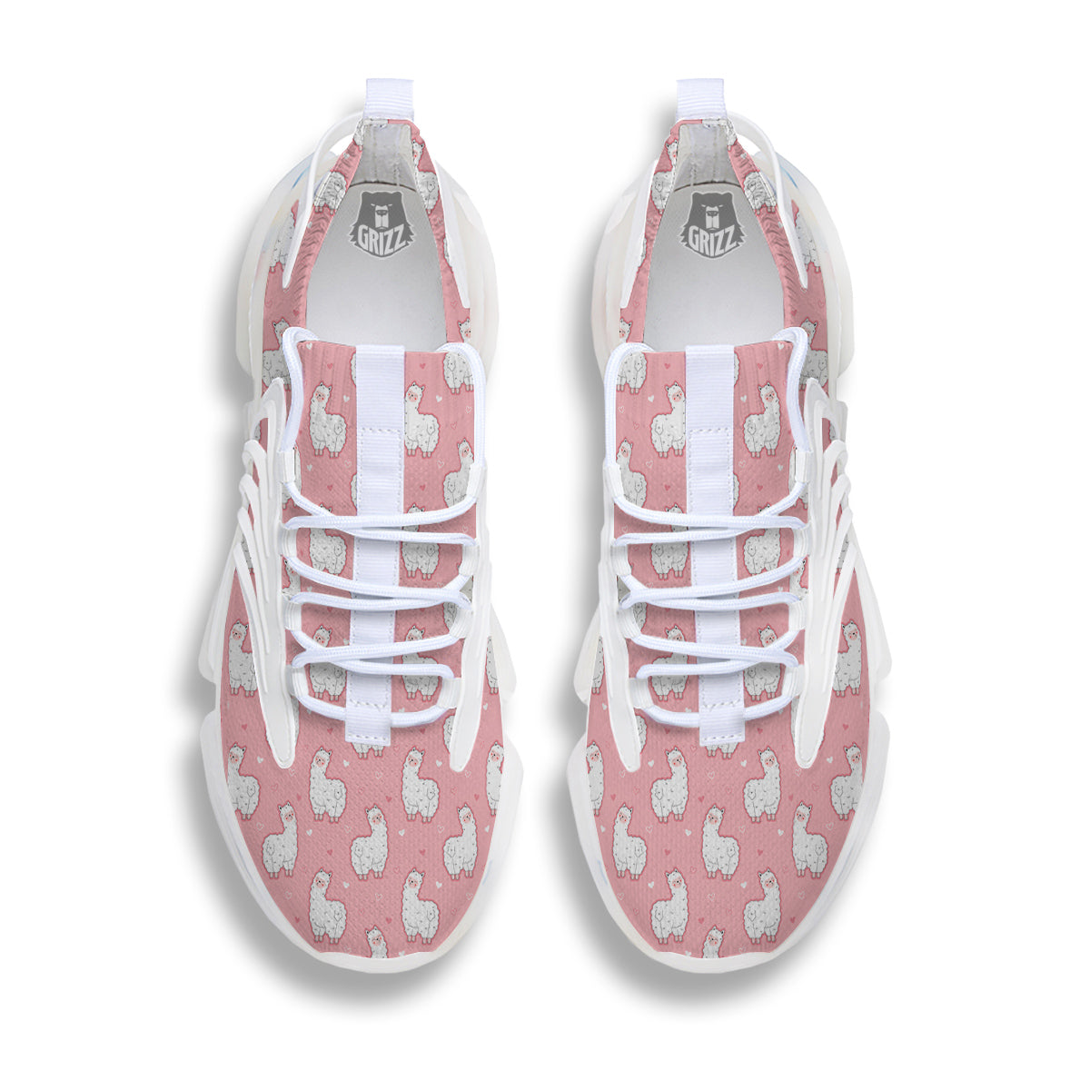 Llama Cute Pink Print Pattern White Gym Shoes-grizzshop