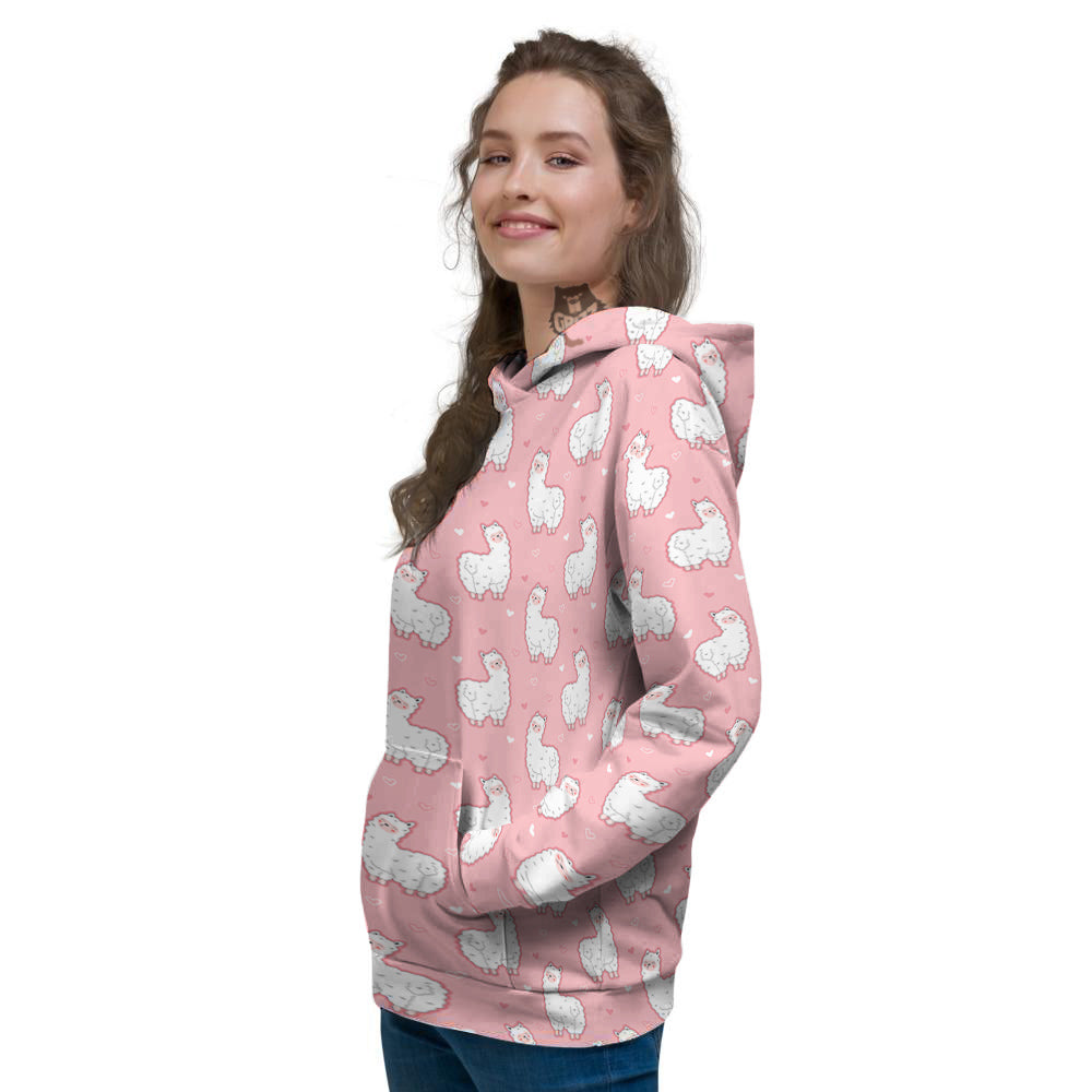 Llama Cute Pink Print Pattern Women's Hoodie-grizzshop