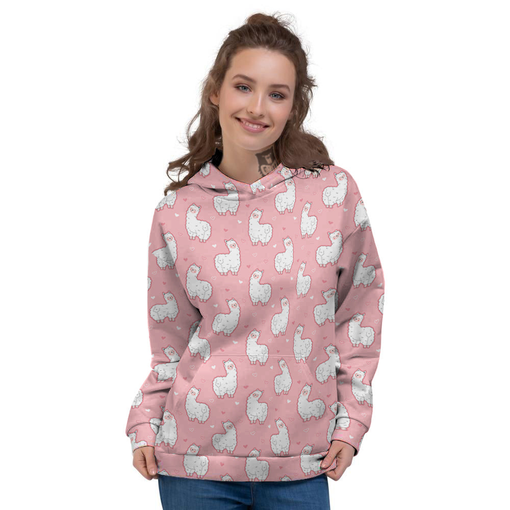 Llama Cute Pink Print Pattern Women's Hoodie-grizzshop