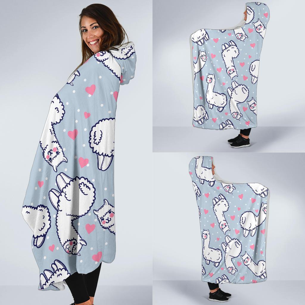 Llama Pattern Print Hooded Blanket-grizzshop