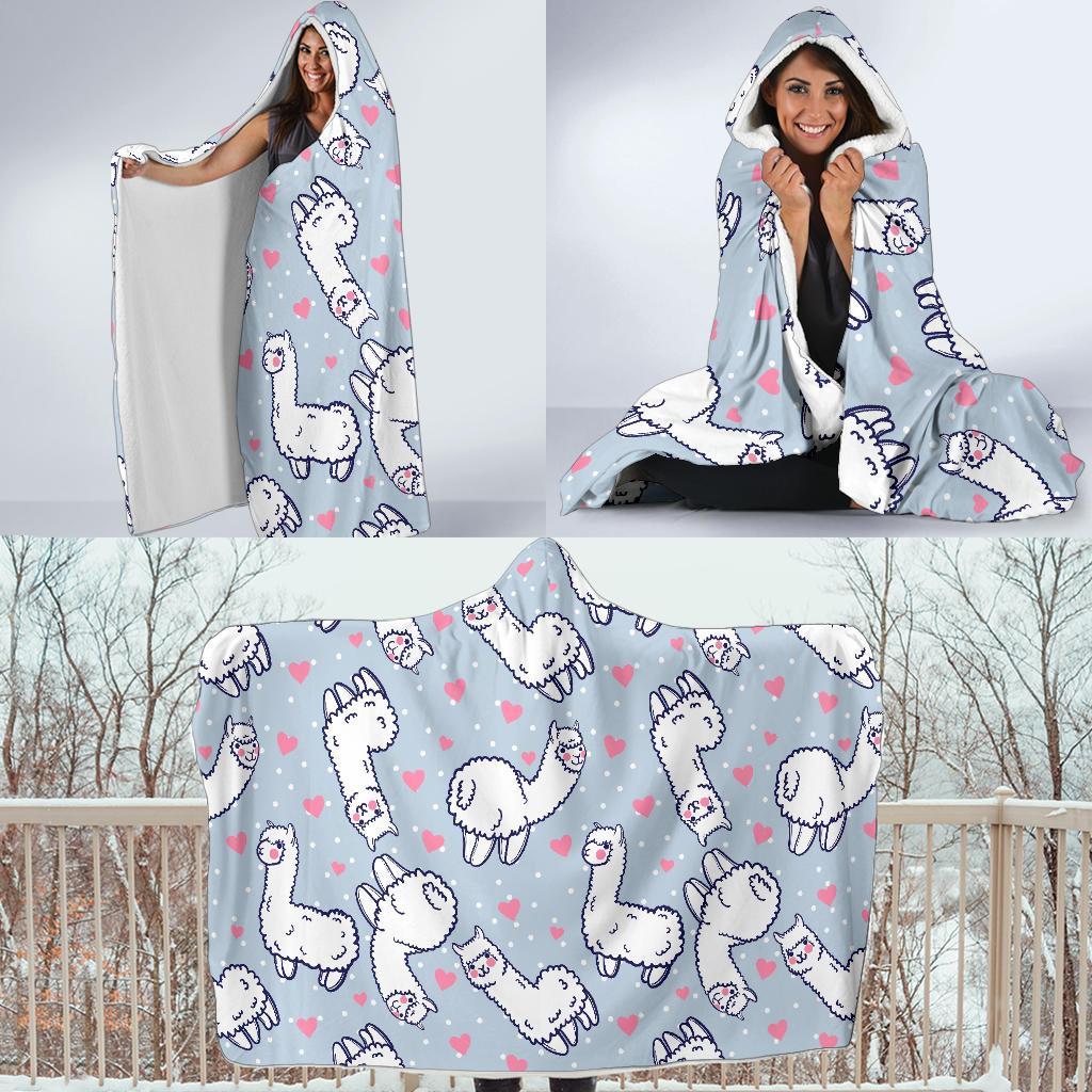 Llama Pattern Print Hooded Blanket-grizzshop