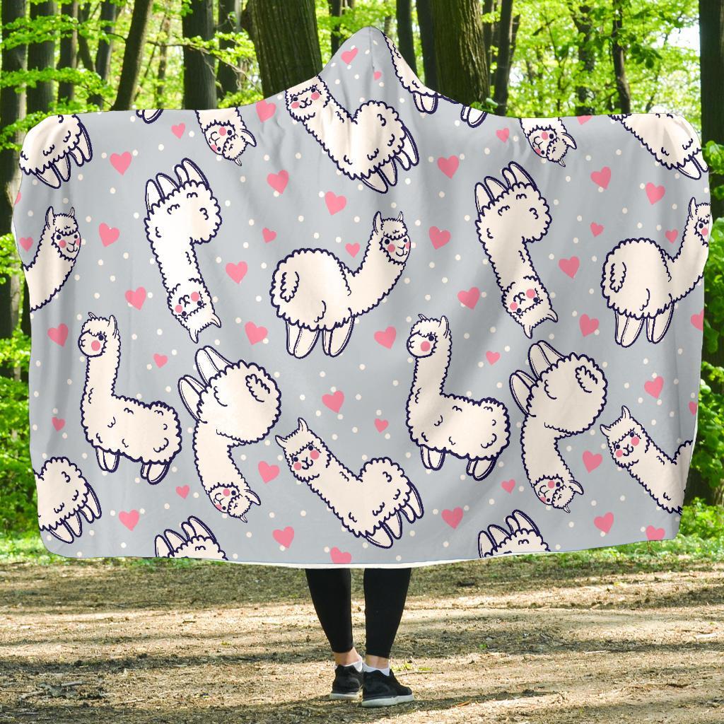 Llama Pattern Print Hooded Blanket-grizzshop