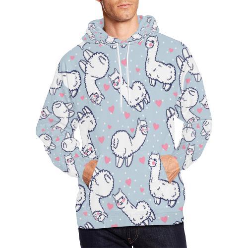 Llama Pattern Print Men Pullover Hoodie-grizzshop