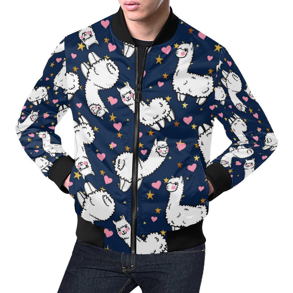 Llama Print Pattern Men's Bomber Jacket-grizzshop