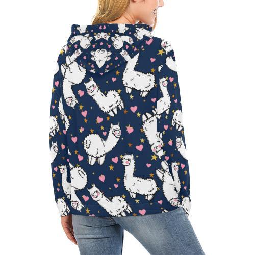 Llama Print Pattern Women Pullover Hoodie-grizzshop