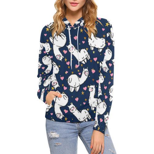 Llama Print Pattern Women Pullover Hoodie-grizzshop