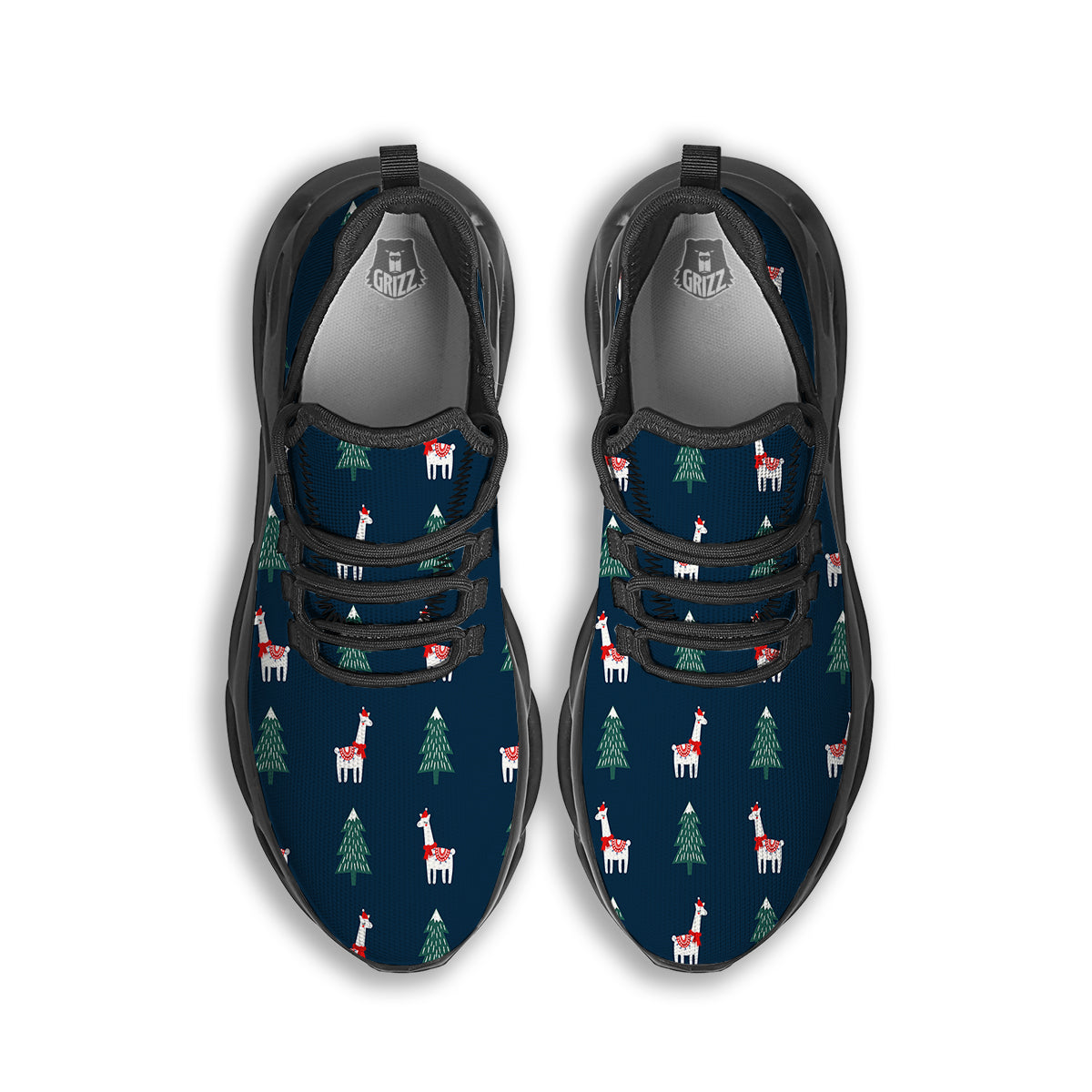 Llama Xmas Print Pattern Black Running Shoes-grizzshop