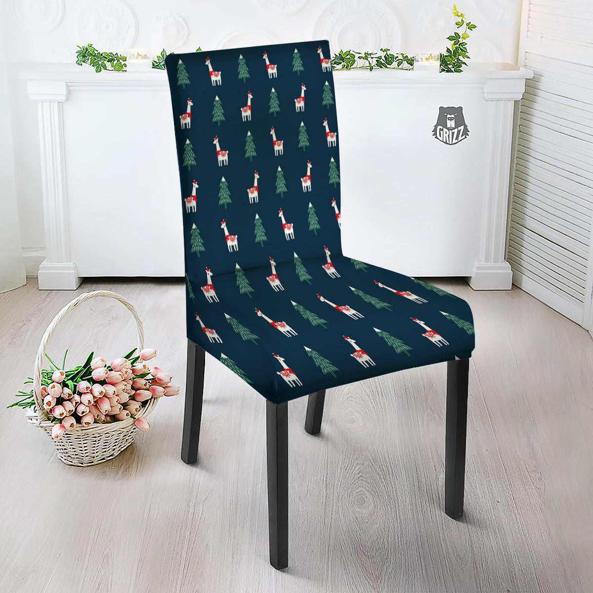 Llama Xmas Print Pattern Dining Chair Slipcover-grizzshop