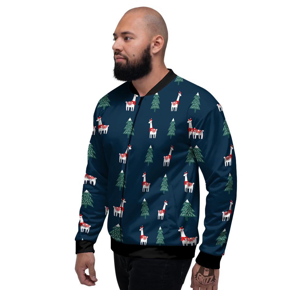 Llama Xmas Print Pattern Men's Bomber Jacket-grizzshop