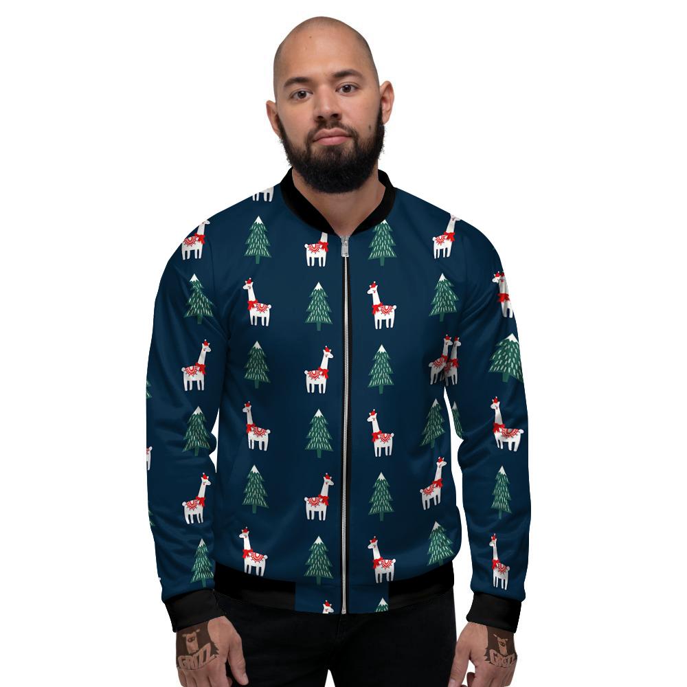 Llama Xmas Print Pattern Men's Bomber Jacket-grizzshop