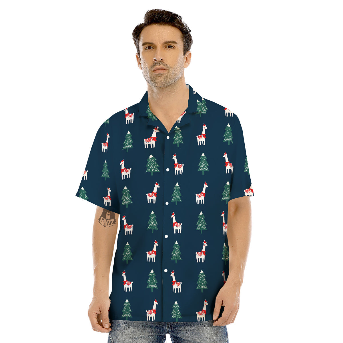 Llama Xmas Print Pattern Men's Hawaiian Shirt-grizzshop