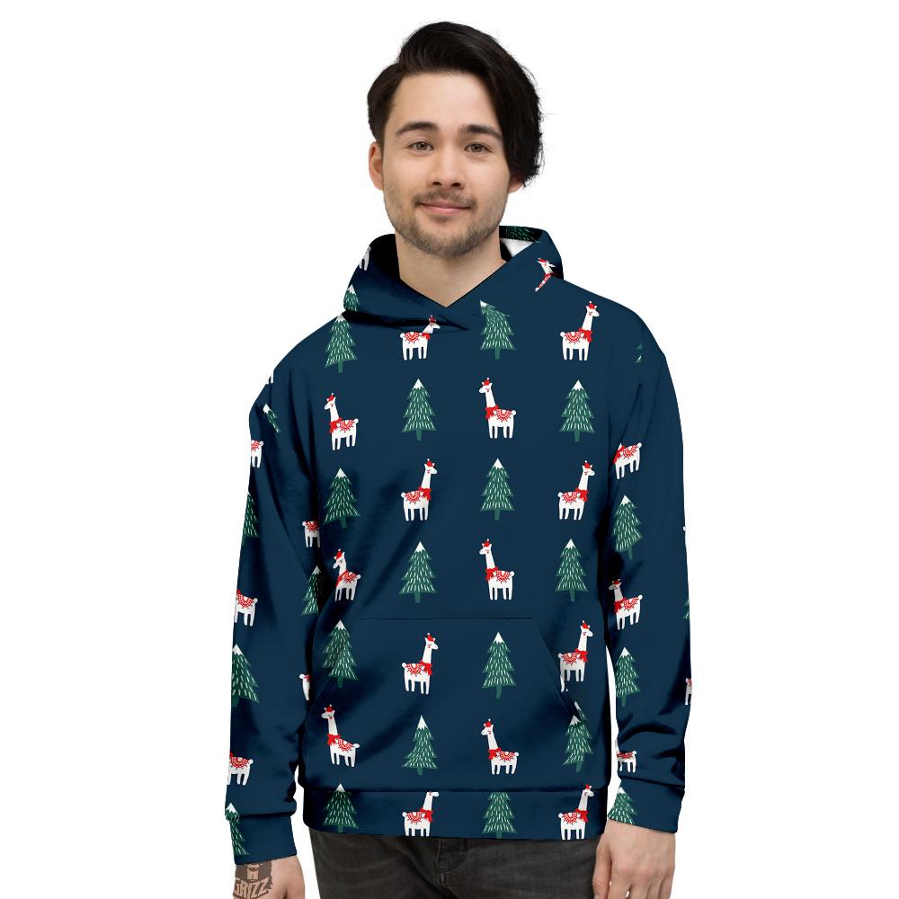 Llama Xmas Print Pattern Men's Hoodie-grizzshop