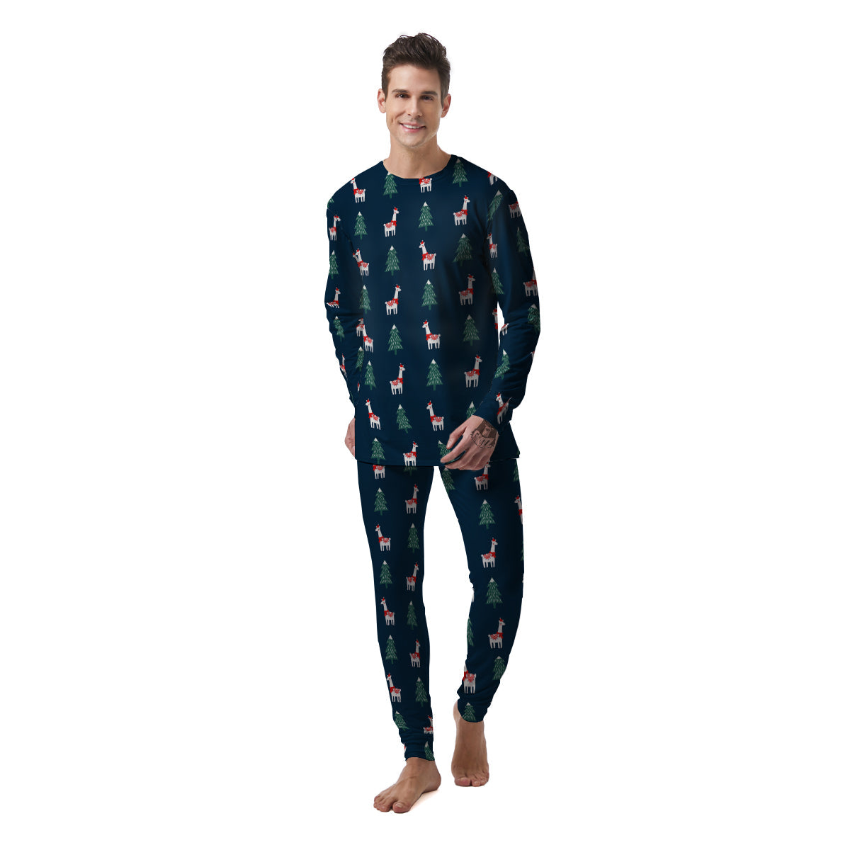 Llama Xmas Print Pattern Men's Pajamas-grizzshop