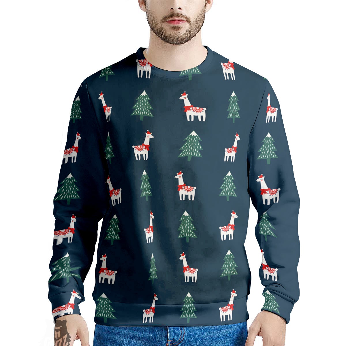 Llama Xmas Print Pattern Men's Sweatshirt-grizzshop