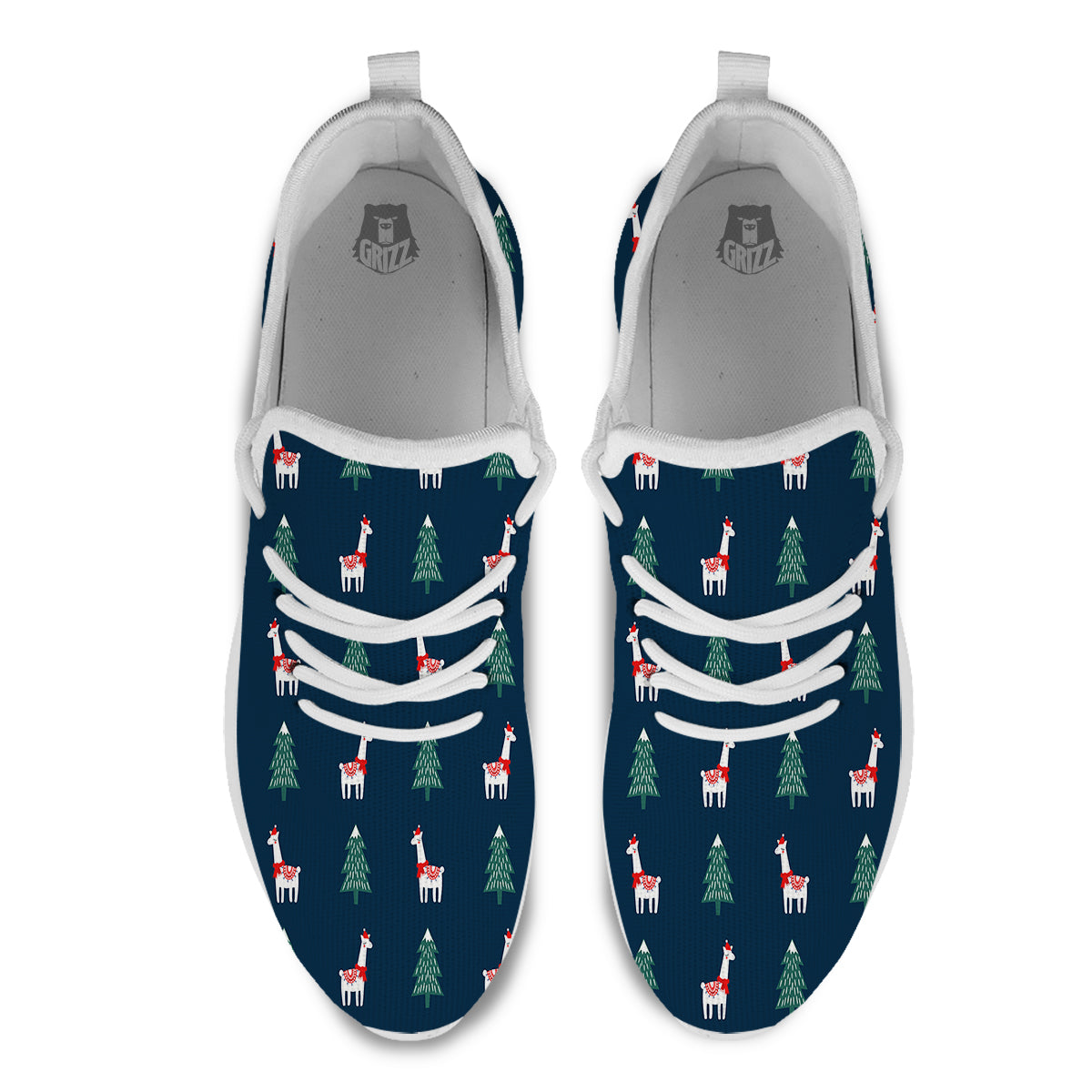 Llama Xmas Print Pattern White Athletic Shoes-grizzshop