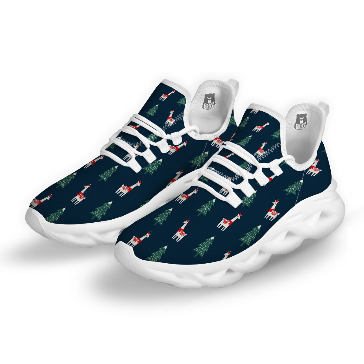 Llama Xmas Print Pattern White Running Shoes-grizzshop