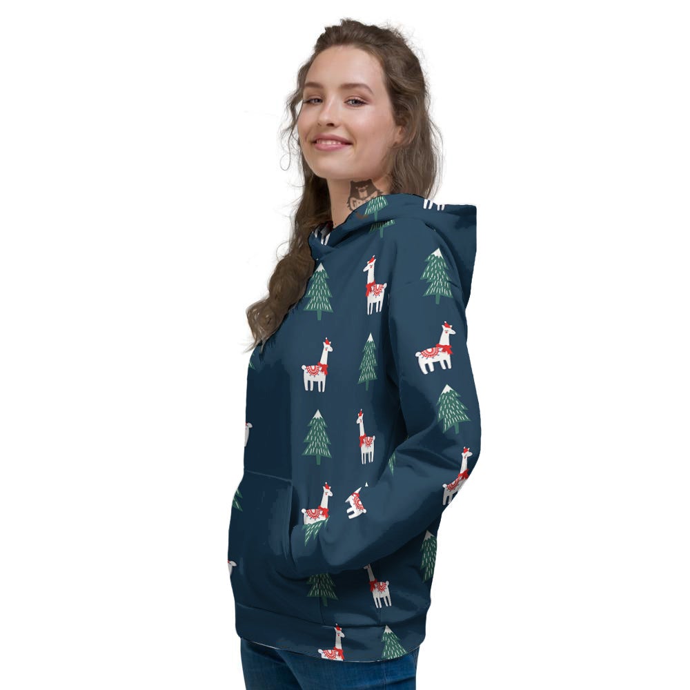 Llama Xmas Print Pattern Women's Hoodie-grizzshop