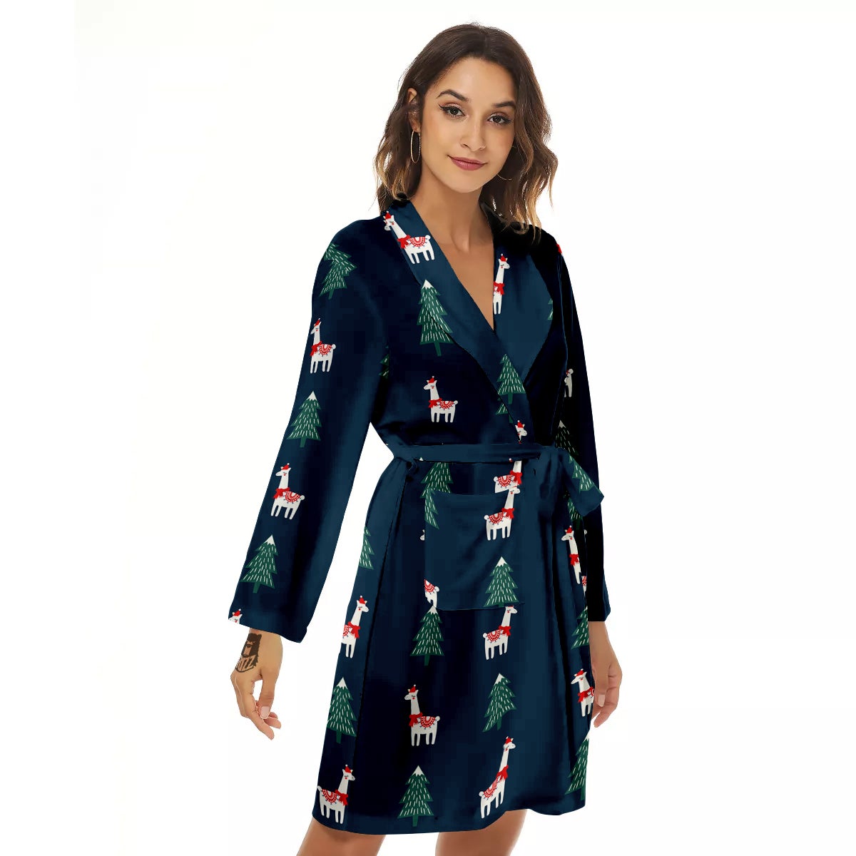 Llama Xmas Print Pattern Women's Robe-grizzshop