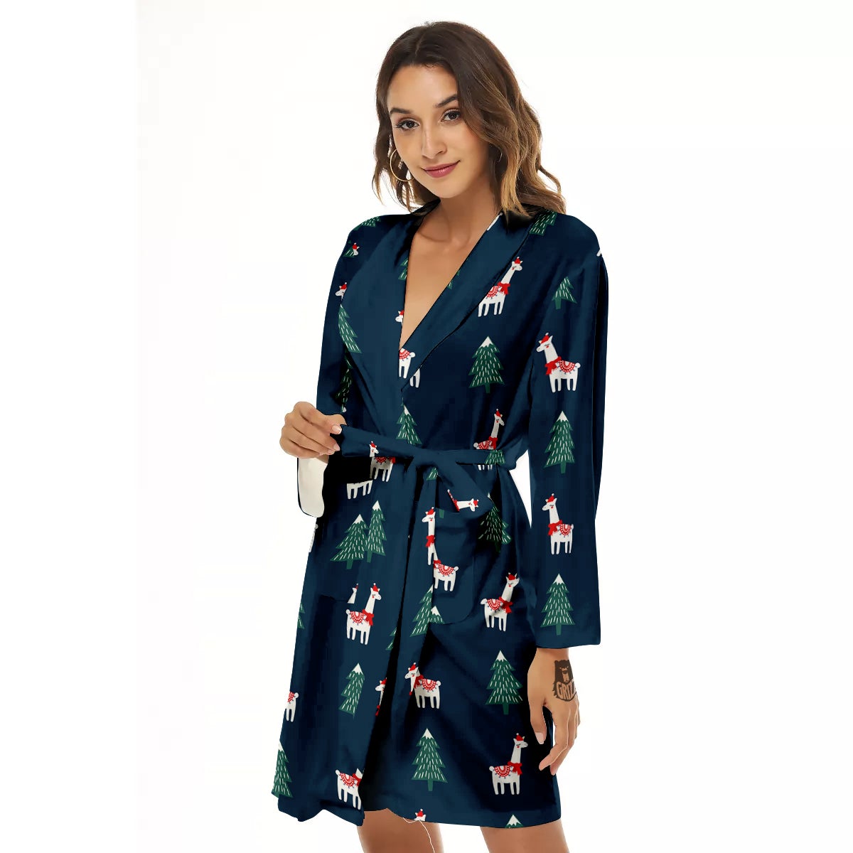 Llama Xmas Print Pattern Women's Robe-grizzshop