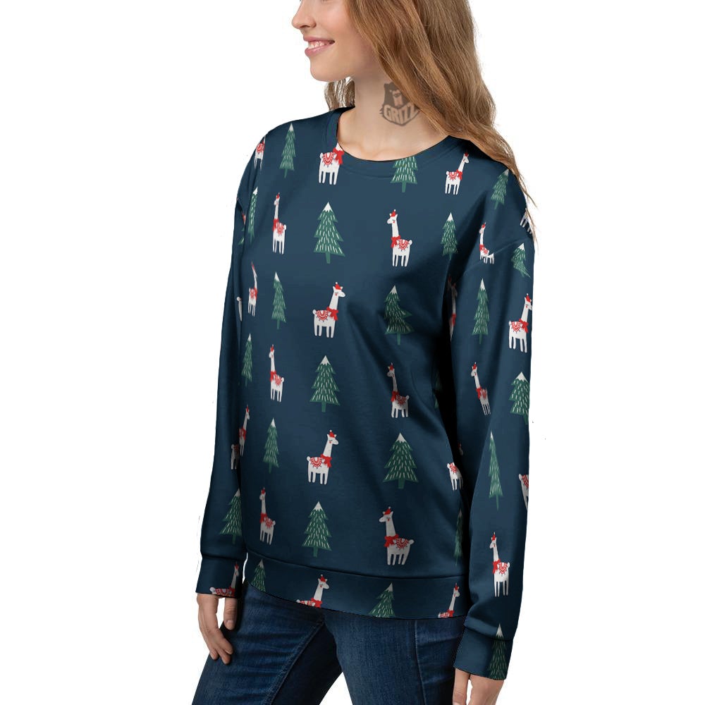 Llama Xmas Print Pattern Women's Sweatshirt-grizzshop