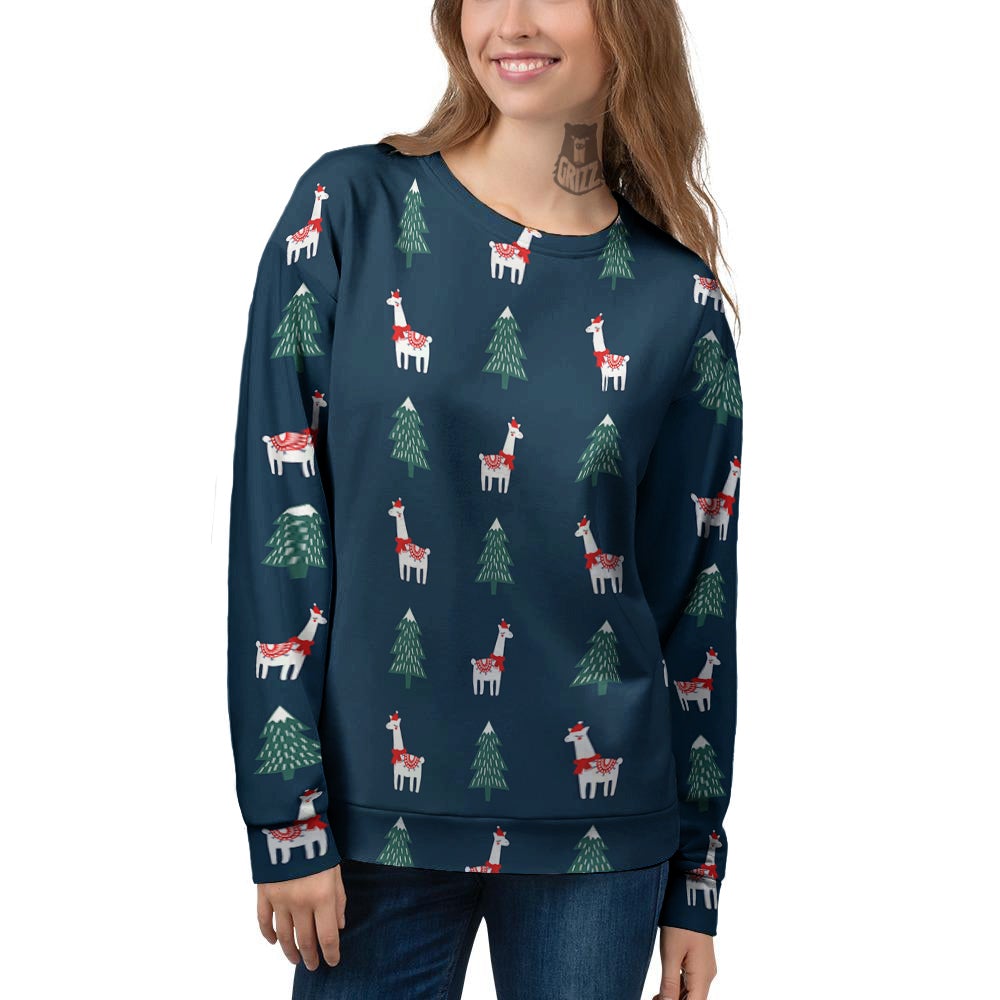 Llama Xmas Print Pattern Women's Sweatshirt-grizzshop