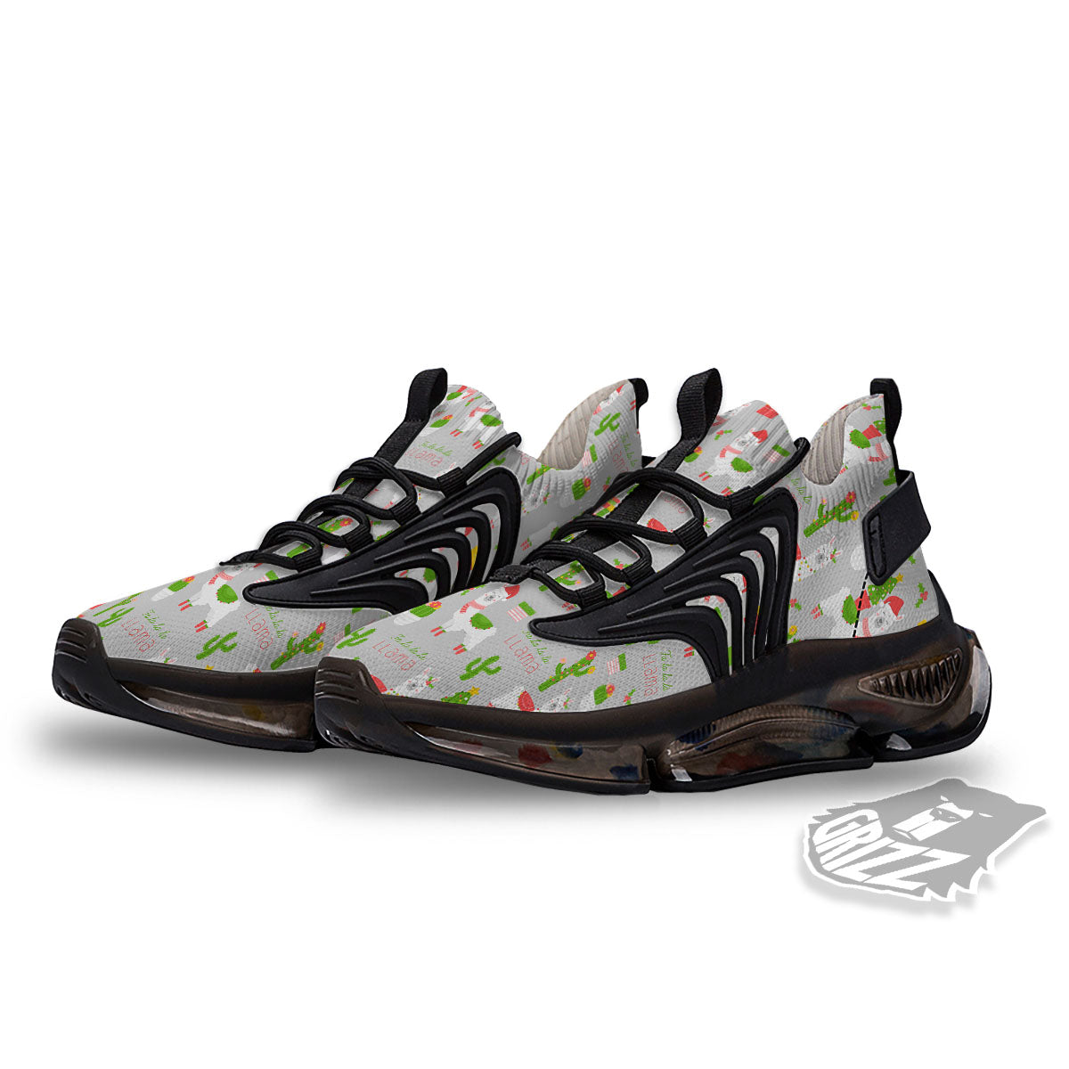 Llama Xmas Santa Claus Print Pattern Black Gym Shoes-grizzshop