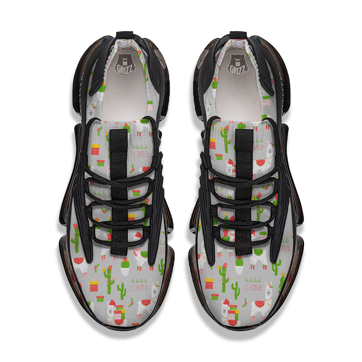 Llama Xmas Santa Claus Print Pattern Black Gym Shoes-grizzshop