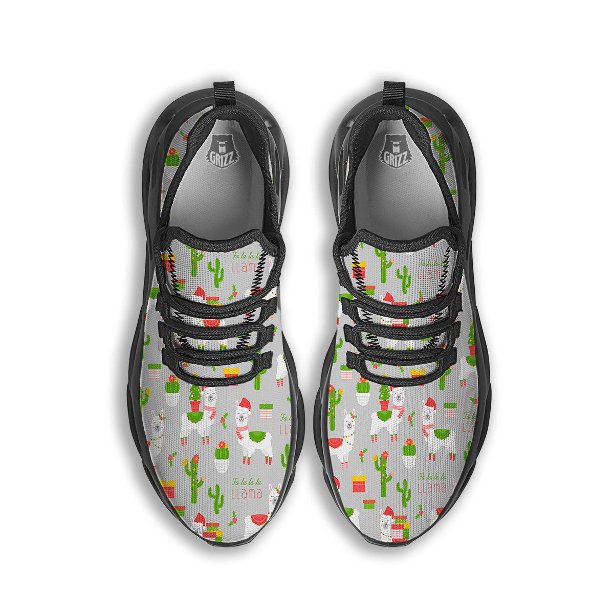 Llama Xmas Santa Claus Print Pattern Black Running Shoes-grizzshop