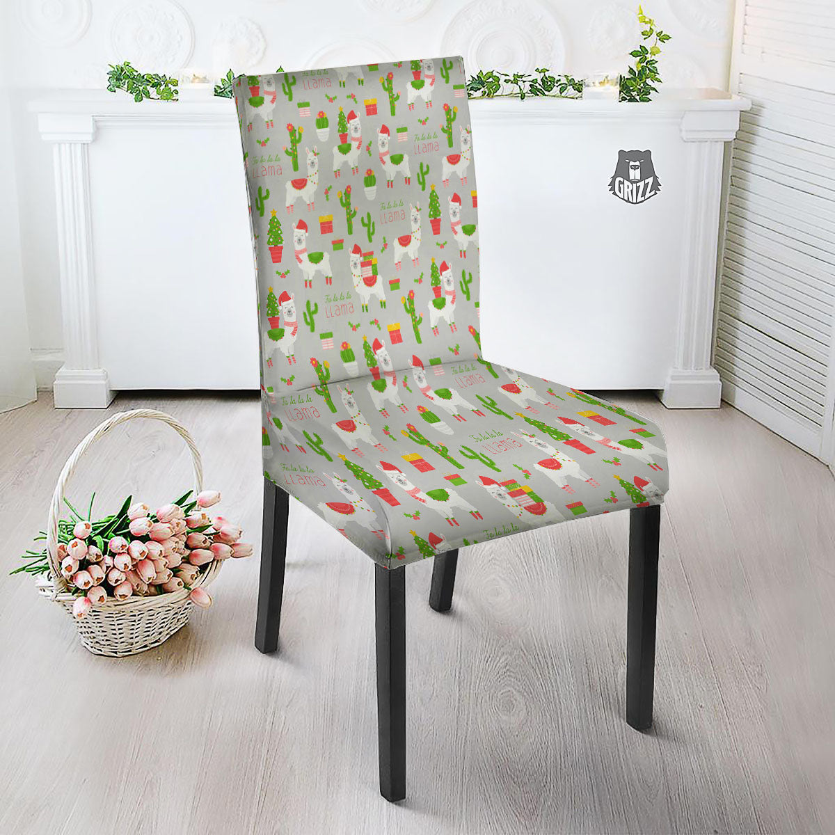 Llama Xmas Santa Claus Print Pattern Dining Chair Slipcover-grizzshop