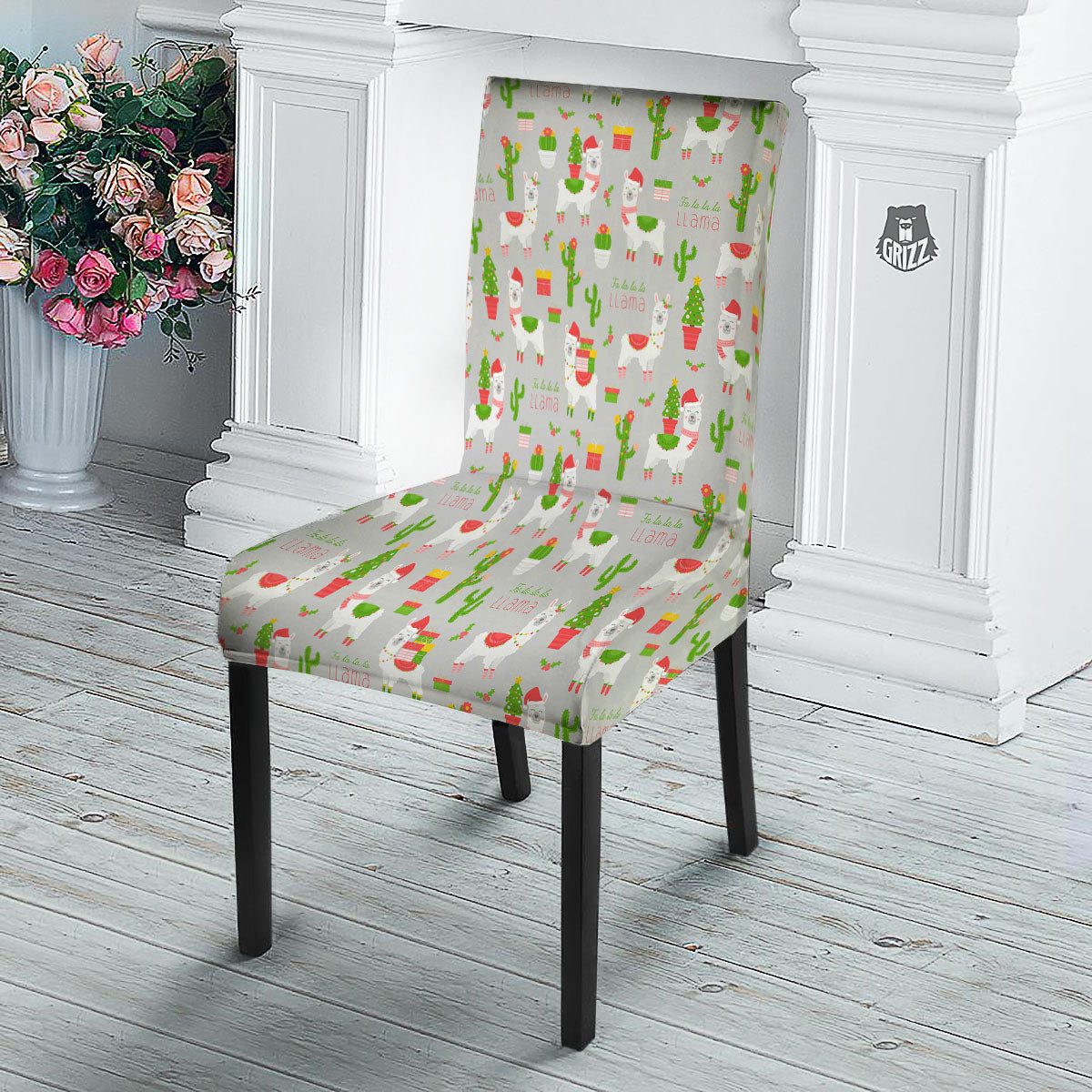 Llama Xmas Santa Claus Print Pattern Dining Chair Slipcover-grizzshop
