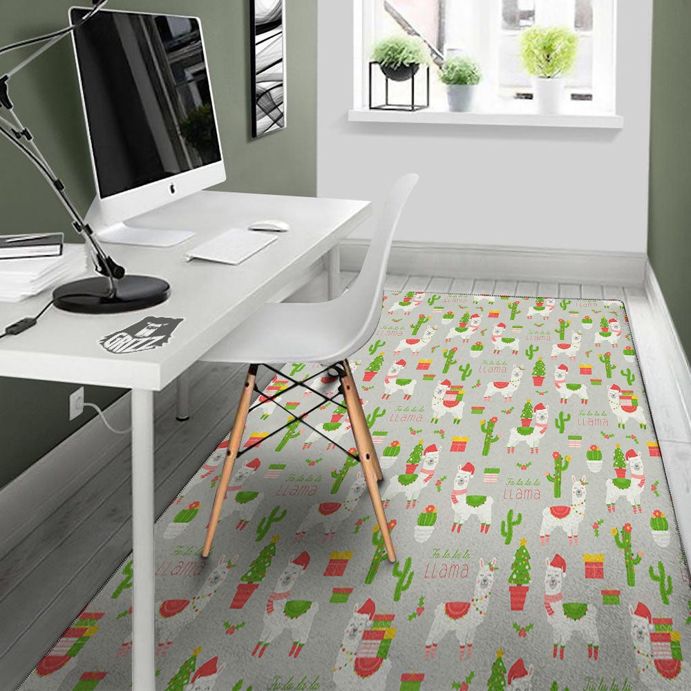 Llama Xmas Santa Claus Print Pattern Floor Mat-grizzshop