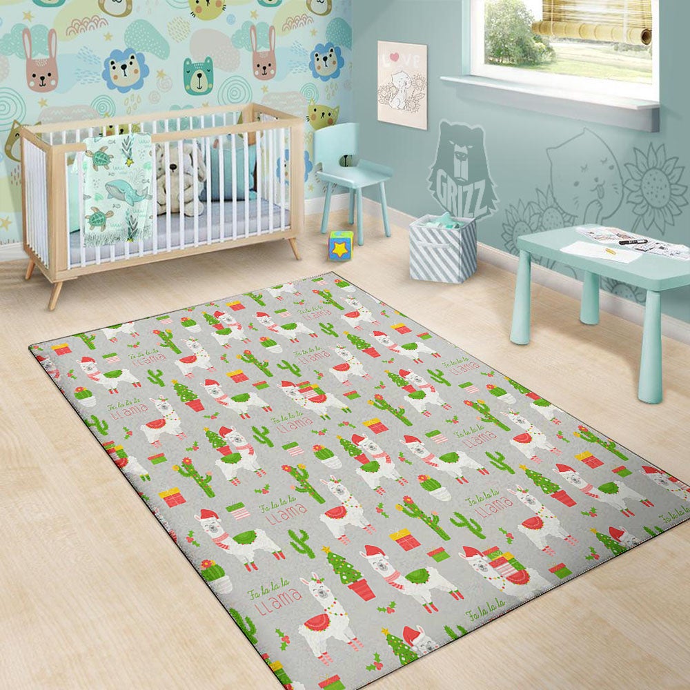 Llama Xmas Santa Claus Print Pattern Floor Mat-grizzshop