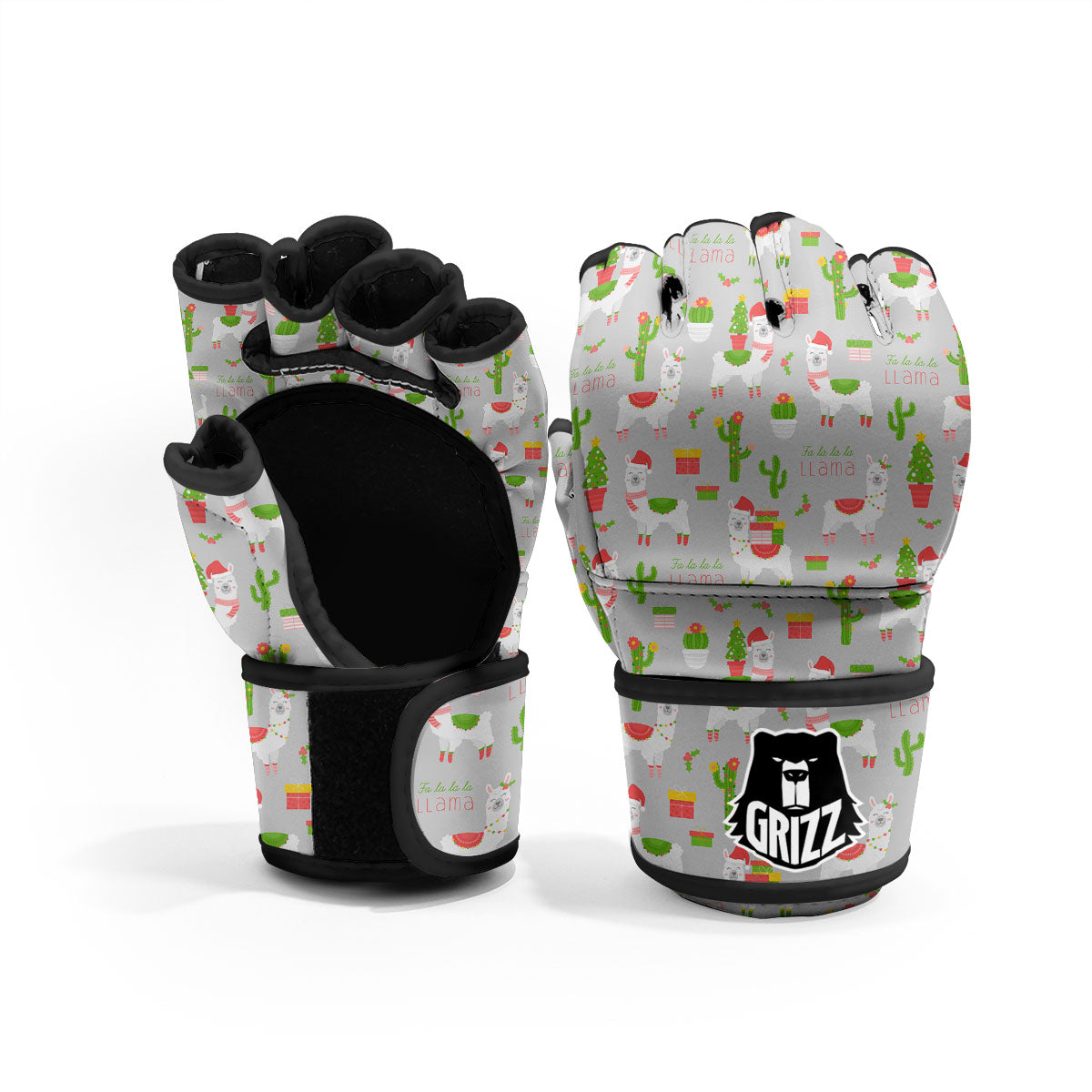 Llama Xmas Santa Claus Print Pattern MMA Gloves-grizzshop