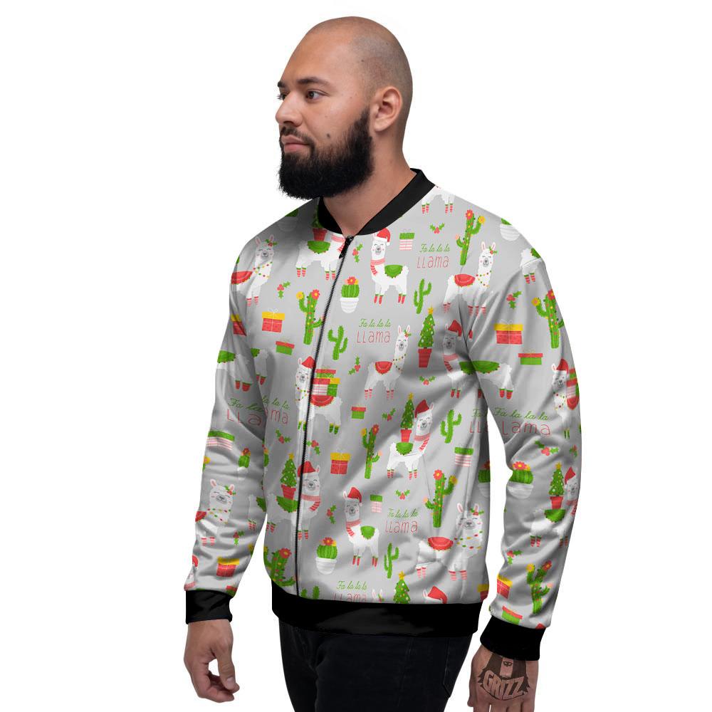 Llama Xmas Santa Claus Print Pattern Men's Bomber Jacket-grizzshop