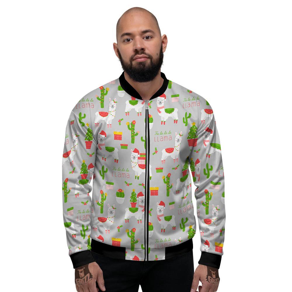 Llama Xmas Santa Claus Print Pattern Men's Bomber Jacket-grizzshop