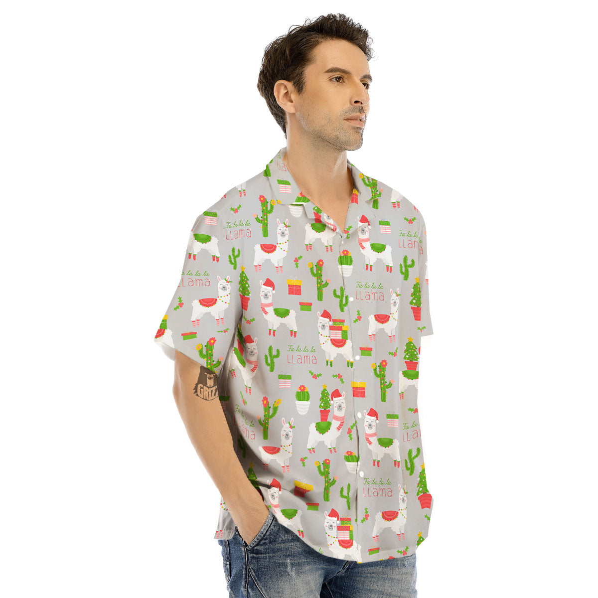 Llama Xmas Santa Claus Print Pattern Men's Hawaiian Shirt-grizzshop