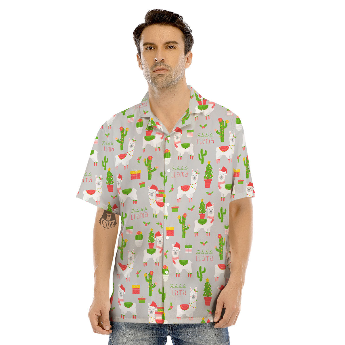 Llama Xmas Santa Claus Print Pattern Men's Hawaiian Shirt-grizzshop
