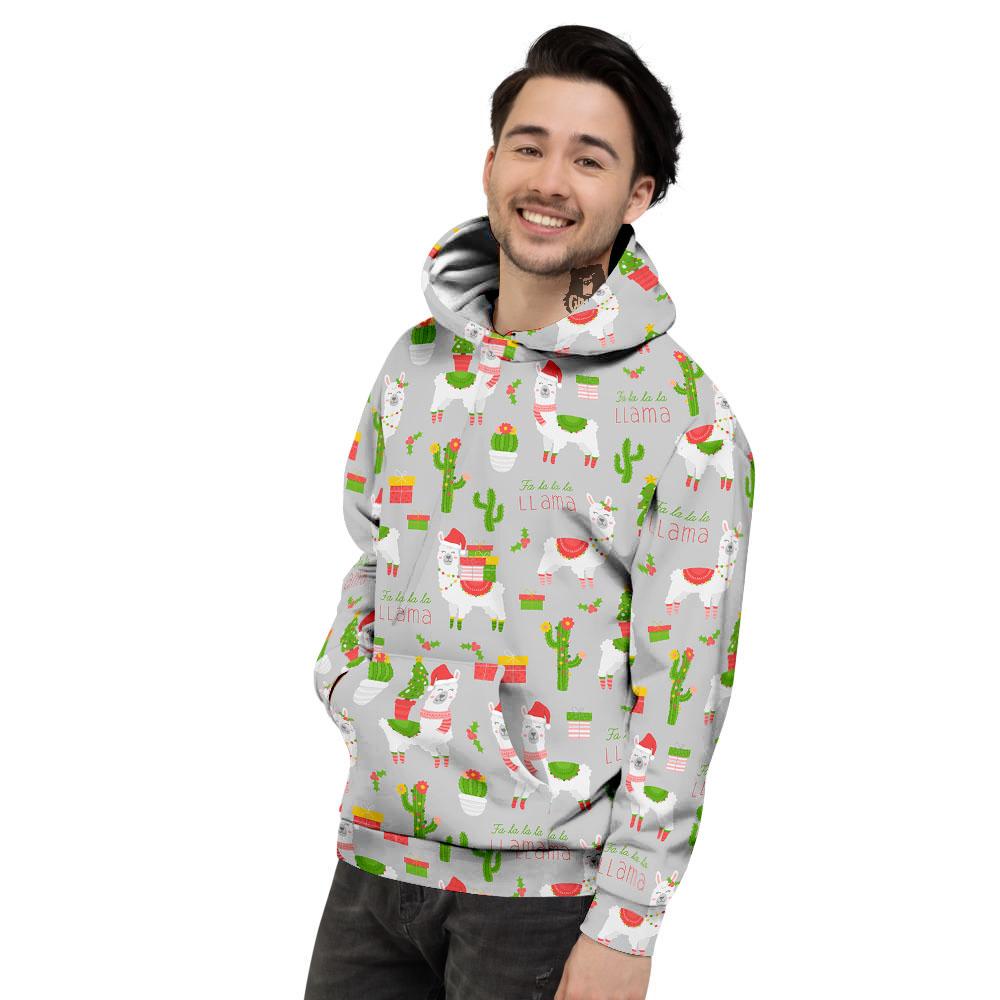 Llama Xmas Santa Claus Print Pattern Men's Hoodie-grizzshop