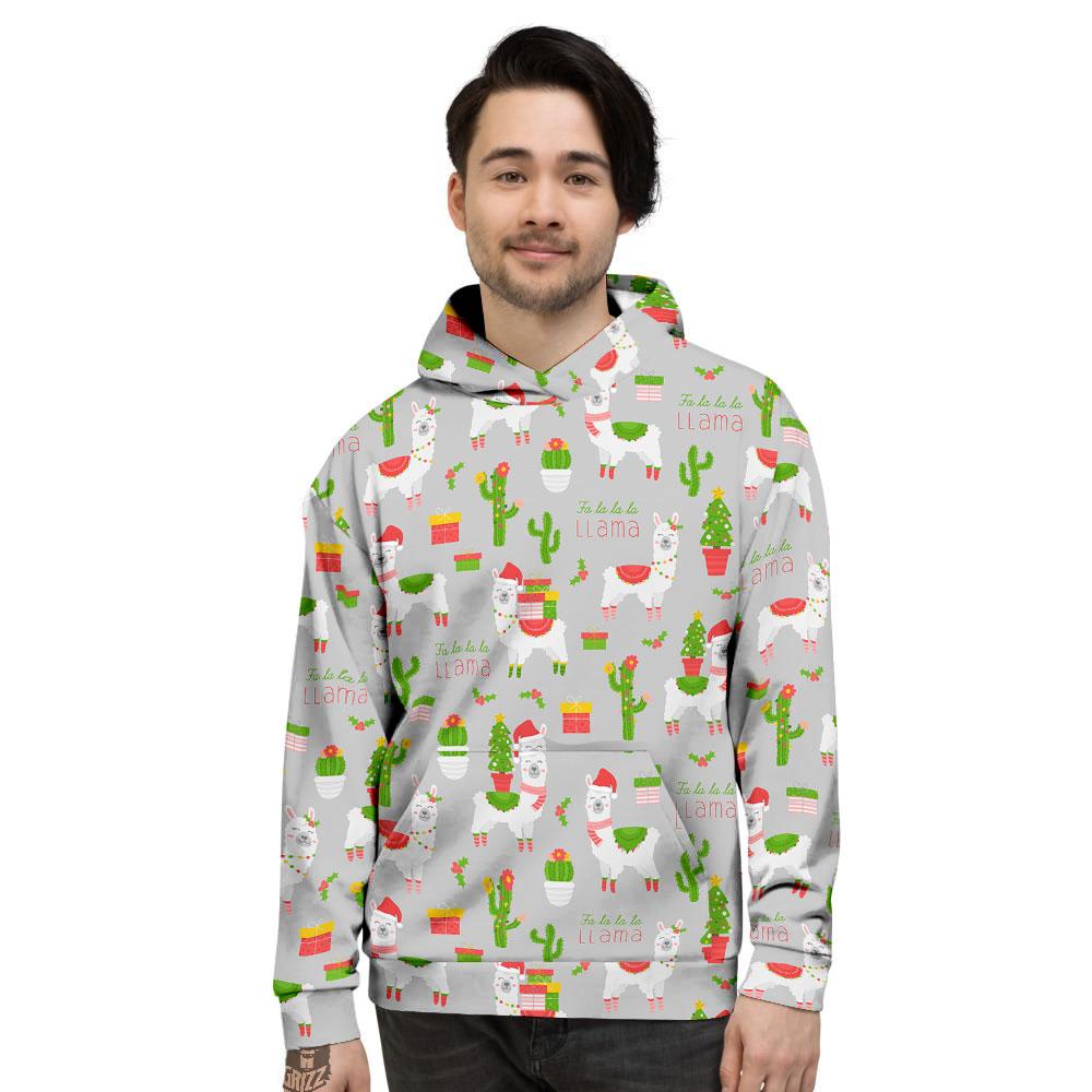 Llama Xmas Santa Claus Print Pattern Men's Hoodie-grizzshop