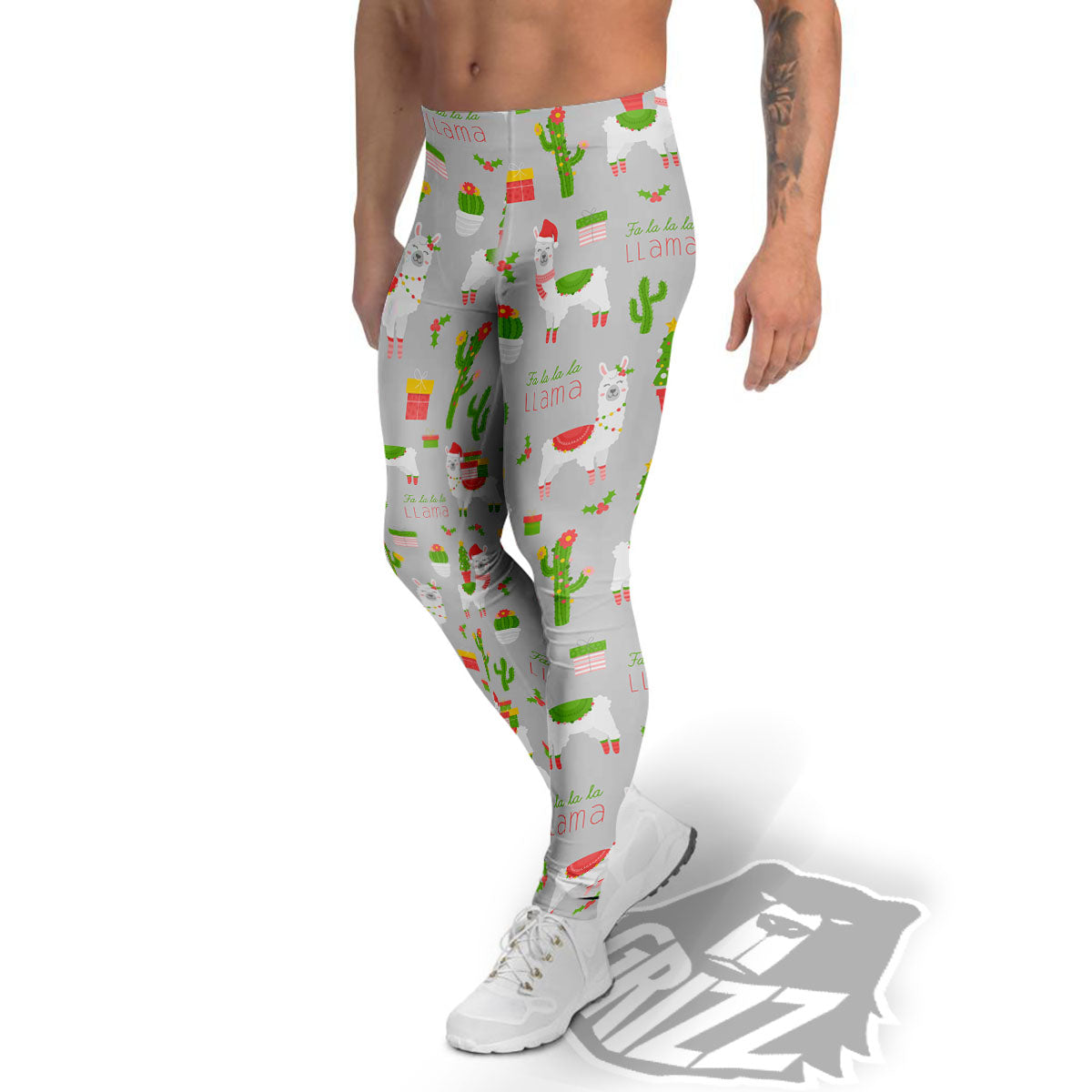 Llama Xmas Santa Claus Print Pattern Men's Leggings-grizzshop