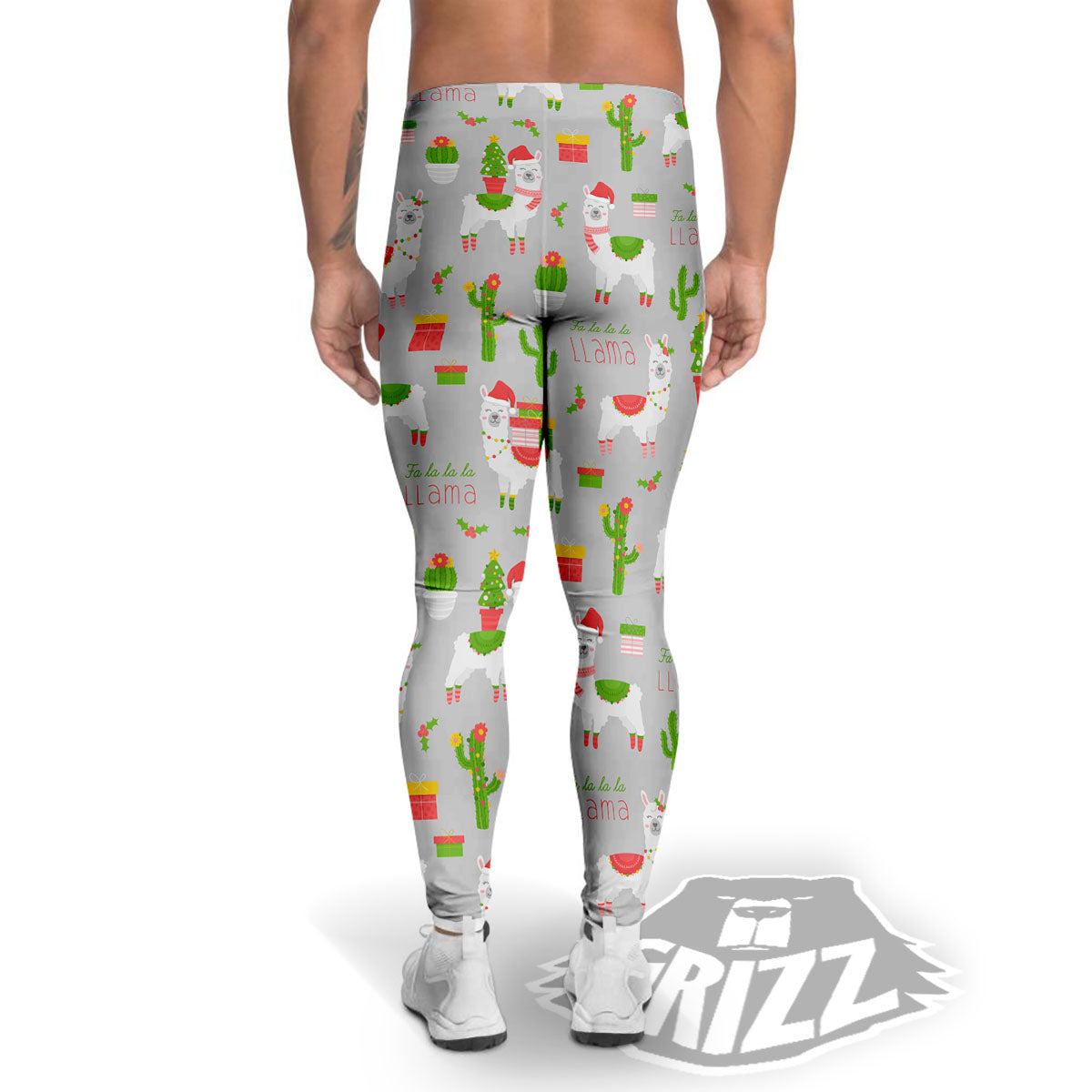Llama Xmas Santa Claus Print Pattern Men's Leggings-grizzshop