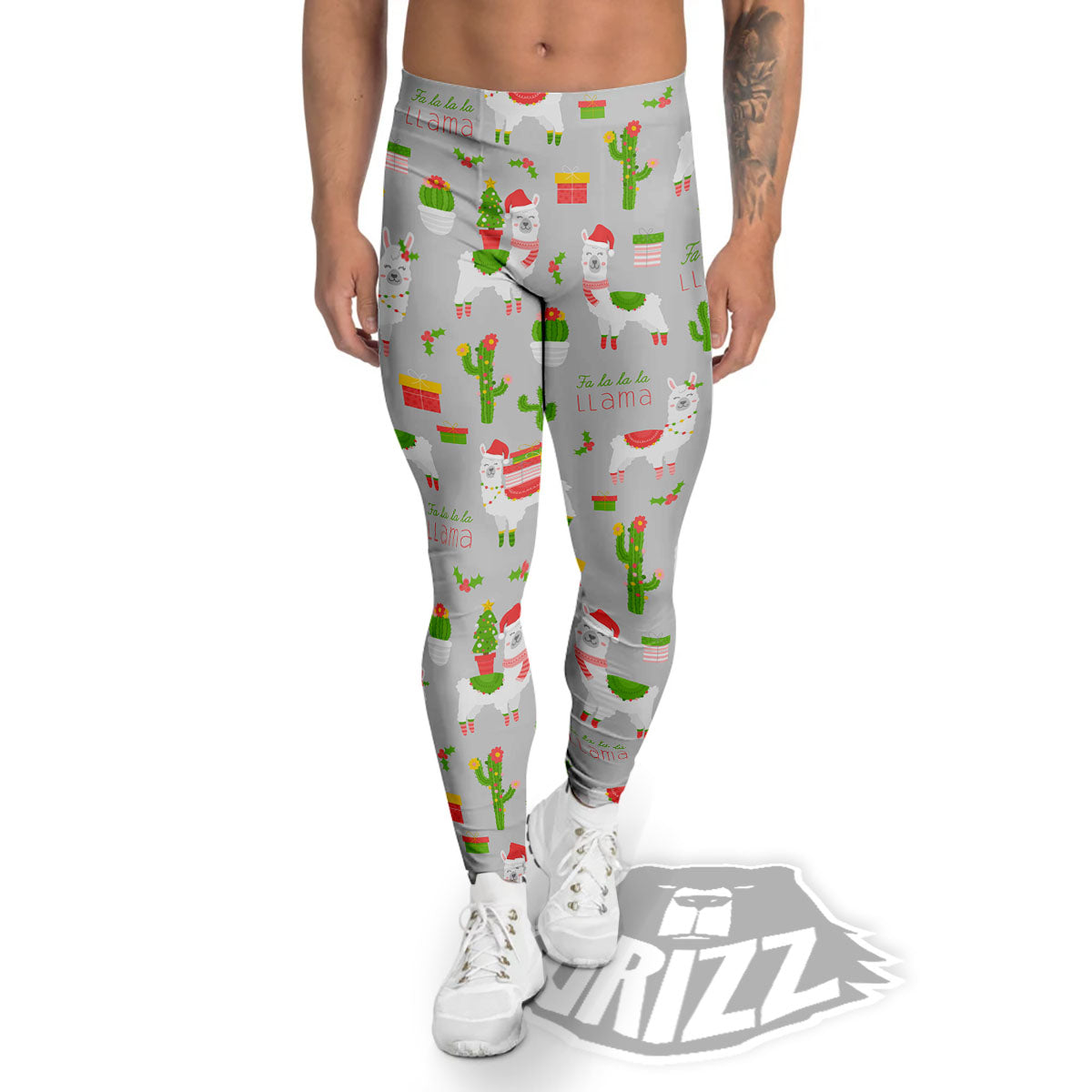 Llama Xmas Santa Claus Print Pattern Men's Leggings-grizzshop