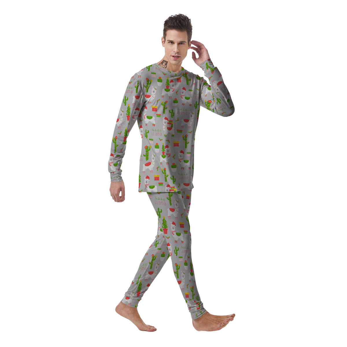 Llama Xmas Santa Claus Print Pattern Men's Pajamas-grizzshop