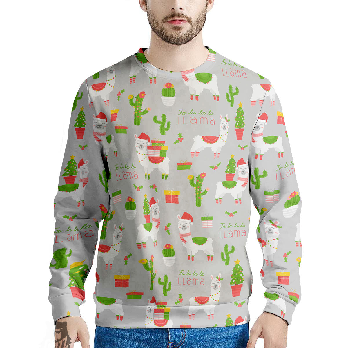 Llama Xmas Santa Claus Print Pattern Men's Sweatshirt-grizzshop