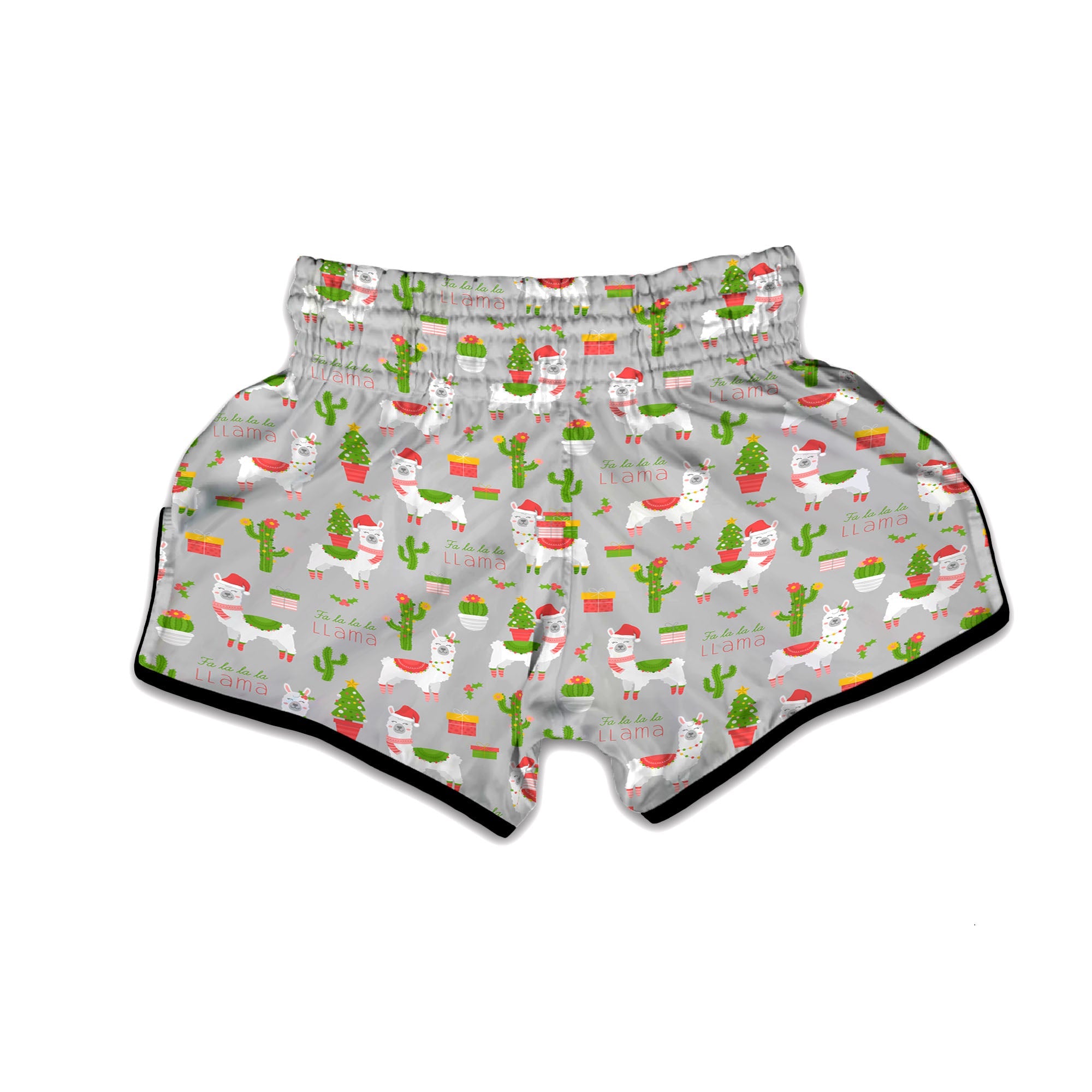 Llama Xmas Santa Claus Print Pattern Muay Thai Boxing Shorts-grizzshop