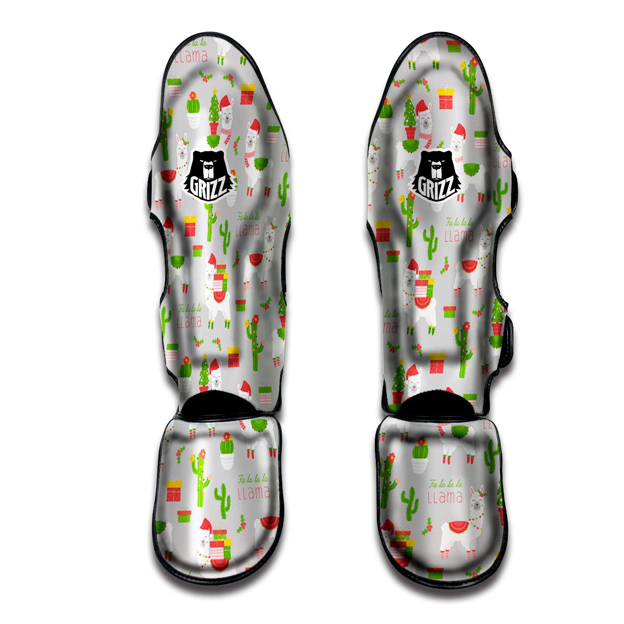 Llama Xmas Santa Claus Print Pattern Muay Thai Shin Guards-grizzshop