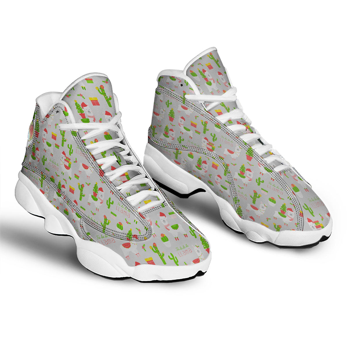 Llama Xmas Santa Claus Print Pattern White Basketball Shoes-grizzshop
