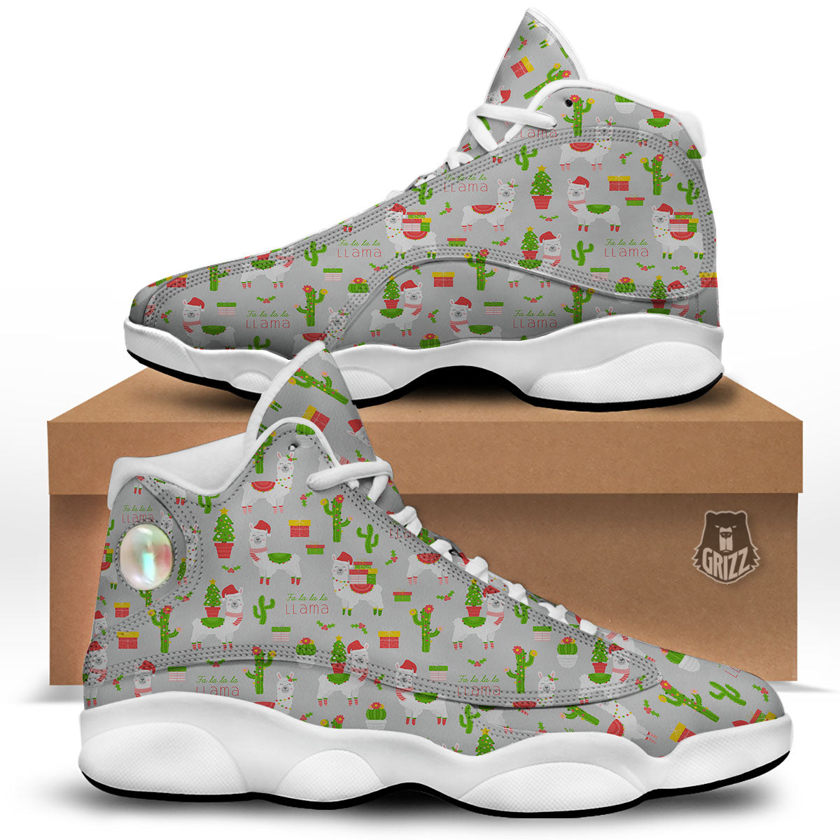 Llama Xmas Santa Claus Print Pattern White Basketball Shoes-grizzshop