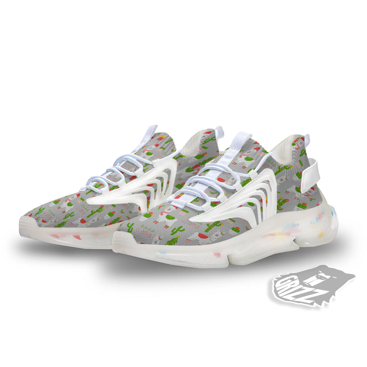 Llama Xmas Santa Claus Print Pattern White Gym Shoes-grizzshop